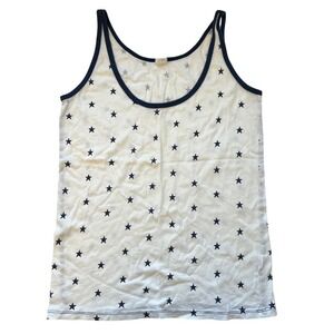 J.Crew Tank Top Small White Navy Blue Stars Print Scoop Neck Cotton